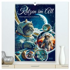 Katzen im All - Katzenastronauten im Kosmos (hochwertiger Premium Wandkalender 2025 DIN A2 hoch), Kunstdruck in Hochglanz