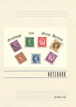 Vintage Lined Notebook Greetings from Great Britain, Stamps