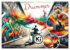 Drummer - Color Splash Rhythms: Trommelschläge und Farbexplosionen (Wandkalender 2025 DIN A3 quer), CALVENDO Monatskalender