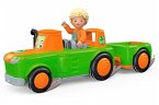 SIKU 0147 - Toddys Frank Farmy, Traktor, Spielzeugauto mit Rückziehmotor und Spielfigur, grün/orange