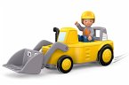 SIKU 0146 - Toddys Luke Loady, Spielzeugauto mit Rückziehmotor und Spielfigur, gelb/grau