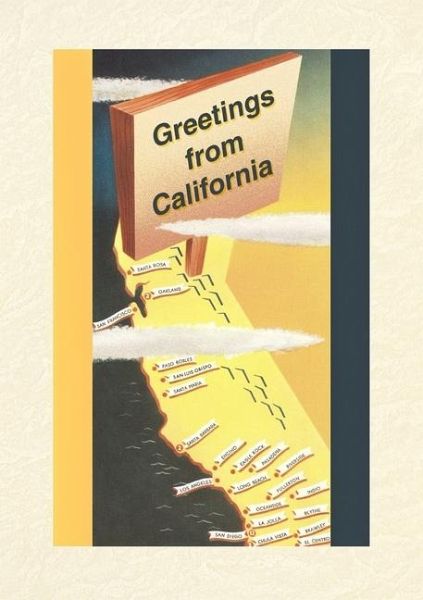 Vintage Lined Notebook Greetings from California, Cartoon Map Vintage Lined Notebook Greetings from California, Cartoon Map