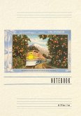 Vintage Lined Notebook Greetings from California, Train through Orange Groves