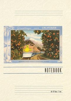 Cover Vintage Lined Notebook Greetings from California, Train through Orange Groves