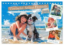 Tierische Anime-Freunde - Fröhliche Streifzüge mit Hund und Katze (Tischkalender 2025 DIN A5 quer), CALVENDO Monatskalender - Calvendo;Frost, Anja