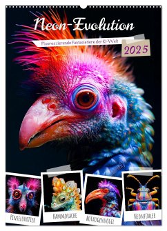 Neon-Evolution - Fluoreszierende Fantasietiere der KI-Welt (Wandkalender 2025 DIN A2 hoch), CALVENDO Monatskalender