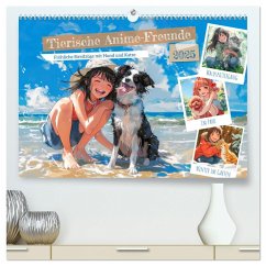 Tierische Anime-Freunde - Fröhliche Streifzüge mit Hund und Katze (hochwertiger Premium Wandkalender 2025 DIN A2 quer), Kunstdruck in Hochglanz