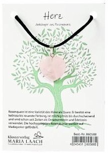 Halsanhänger Herz Rosenquarz, 2 cm, mit Schnur auf Kärtchen