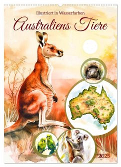 Australiens Tiere - Illustriert in Wasserfarben (Wandkalender 2025 DIN A2 hoch), CALVENDO Monatskalender