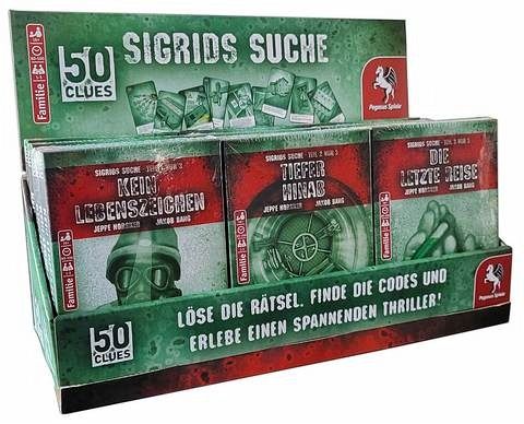 50 Clues Display Sigrids Suche (je 6 der 3 Fälle)