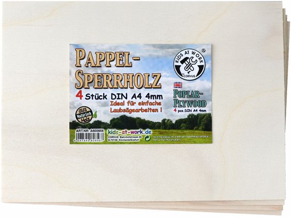 Corvus A600856 - Kids-at-work, Pappel-Sperrholz DIN A4 4er-Set, Laubsägezubehör Corvus A600856 - Kids-at-work, Pappel-Sperrholz DIN A4 4er-Set, Laubsägezubehör