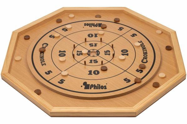 Philos 3320 - Crokinole 5 in 1, Spielbrett mit Crokinole/Backgammon/Schach/Dame/Mühle mit Zubehör, Holz, 68x68cm