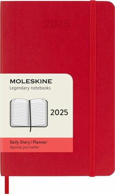 Moleskine 12 Monate Tageskalender 2025, Pocket/A6, 1 Tag = 1 Seite, Weicher Einband, Scharlachrot