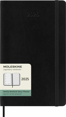 Moleskine 12 Monate Wochen Notizkalender 2025, Large/A5, 1 Wo = 1 Seite, rechts linierte Seite, Weicher Einband, Schwarz