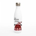 Weiße Edelstahl-Wasserflasche &quote;Drei Muckeltiere & der Wüterix&quote;