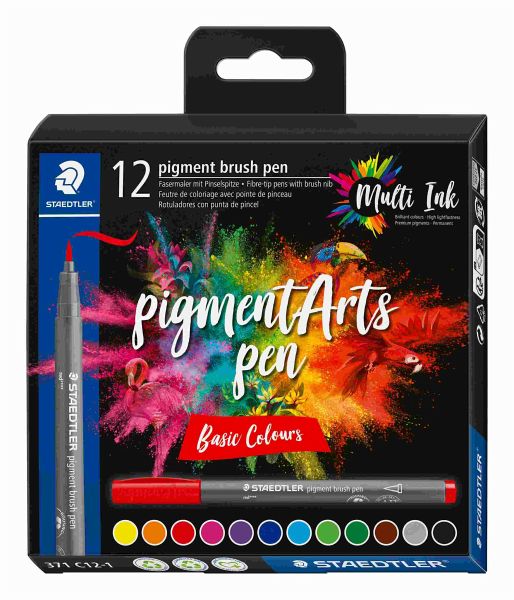 STAEDTLER Schreib- und Zeichbedarf pigment brush Fasermaler Pinselspitze, Basic Colours, 12er Set STAEDTLER Schreib- und Zeichbedarf pigment brush Fasermaler Pinselspitze, Basic Colours, 12er Set