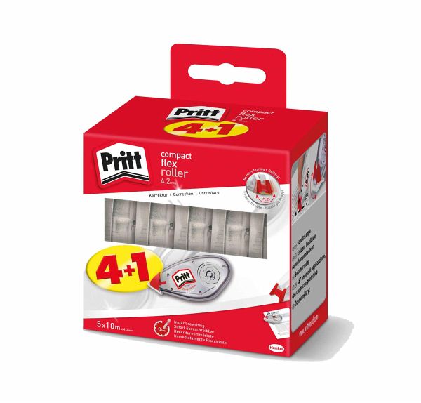 Pritt Kleben Pritt Korrektur Einweg Roller Compact, 4,2 mm, 5er Set
