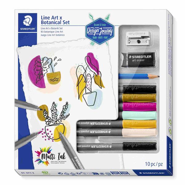 STAEDTLER Schreib- und Zeichbedarf pigment brush 371 Line Art & Botanical Set, Design Journey, botanisch inspirierte Farben, 10er Set