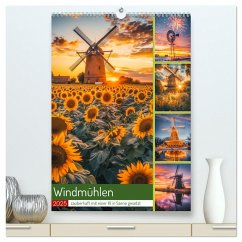 Windmühlen - Zauberhaft mit einer KI in Szene gesetzt (hochwertiger Premium Wandkalender 2025 DIN A2 hoch), Kunstdruck in Hochglanz