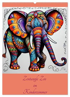 Zentangle Zoo im Kinderzimmer (Wandkalender 2025 DIN A2 hoch), CALVENDO Monatskalender