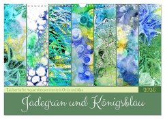 Jadegrün und Königsblau - Zauberhafte Aquarellexperimente in Grün und Blau (Wandkalender 2025 DIN A3 quer), CALVENDO Monatskalender