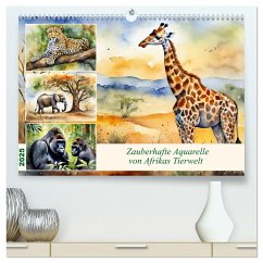 Zauberhafte Aquarelle von Afrikas Tierwelt (hochwertiger Premium Wandkalender 2025 DIN A2 quer), Kunstdruck in Hochglanz