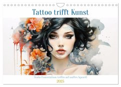 Tattoo trifft Kunst - Starke Tattoos treffen auf sanftes Aquarell (Wandkalender 2025 DIN A4 quer), CALVENDO Monatskalender