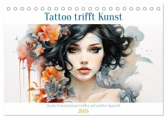 Tattoo trifft Kunst - Starke Tattoos treffen auf sanftes Aquarell (Tischkalender 2025 DIN A5 quer), CALVENDO Monatskalender