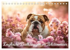 Englische Bulldoggen im Blütenmeer (Tischkalender 2025 DIN A5 quer), CALVENDO Monatskalender