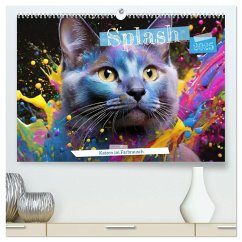 Splash - Katzen im Farbrausch (hochwertiger Premium Wandkalender 2025 DIN A2 quer), Kunstdruck in Hochglanz