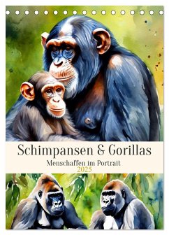 Schimpansen & Gorillas (Tischkalender 2025 DIN A5 hoch), CALVENDO Monatskalender