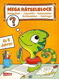 Rätseln für Kinder ab 8: Mega Rätselblock - Zahlenrätsel, Labyrinthe, Teekesselchen, Wortknobeleien, Quizfragen - Riter, Jasmin