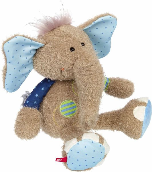 sigikid 42962 - Kuscheltier Elefant blau, Patchwork Sweety