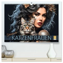 Geheimnisvolle Katzenfrauen (hochwertiger Premium Wandkalender 2025 DIN A2 quer), Kunstdruck in Hochglanz