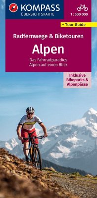 KOMPASS Radfernwegekarte Radfernwege & Biketouren Alpen - Übersichtskarte 1:500.000