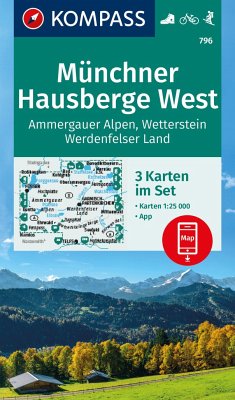 Cover KOMPASS Wanderkarten-Set 796 Münchner Hausberge West, Ammergauer Alpen, Wetterstein, Werdenfelser Land (3 Karten) 1:25.000