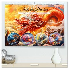 Jahr des Drachen - Im Stil des chinesischen Tierkreiszeichens (hochwertiger Premium Wandkalender 2025 DIN A2 quer), Kunstdruck in Hochglanz