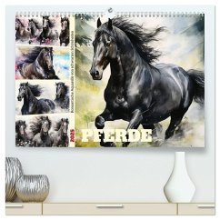 Pferde. Romantische Aquarelle von schwarzen Schönheiten (hochwertiger Premium Wandkalender 2025 DIN A2 quer), Kunstdruck in Hochglanz - Calvendo;Hurley, Rose