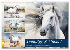 Anmutige Schimmel. Ästhetik weißer Aquarell-Pferde (Wandkalender 2025 DIN A3 quer), CALVENDO Monatskalender