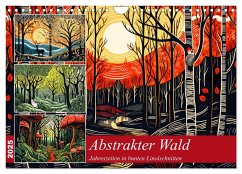 Abstrakter Wald - Jahreszeiten in bunten Linolschnitten (Wandkalender 2025 DIN A4 quer), CALVENDO Monatskalender