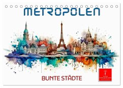 Skylines - bunte Städte (Tischkalender 2025 DIN A5 quer), CALVENDO Monatskalender