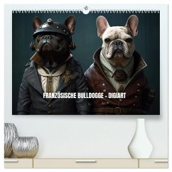 Französische Bulldogge KI Digiart (hochwertiger Premium Wandkalender 2025 DIN A2 quer), Kunstdruck in Hochglanz
