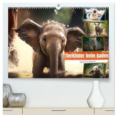Tierkinder beim baden (hochwertiger Premium Wandkalender 2025 DIN A2 quer), Kunstdruck in Hochglanz