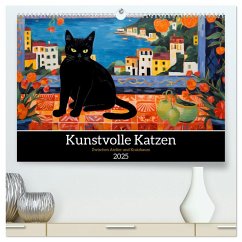 Kunstvolle Katzen (hochwertiger Premium Wandkalender 2025 DIN A2 quer), Kunstdruck in Hochglanz