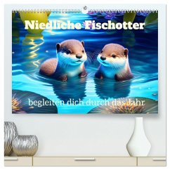 Niedliche Fischotter begleiten dich durch das Jahr (hochwertiger Premium Wandkalender 2025 DIN A2 quer), Kunstdruck in Hochglanz