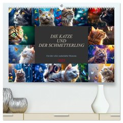 Die Katze und der Schmetterling (hochwertiger Premium Wandkalender 2025 DIN A2 quer), Kunstdruck in Hochglanz - Calvendo;Meutzner, Dirk