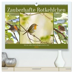 Zauberhafte Rotkehlchen (hochwertiger Premium Wandkalender 2025 DIN A2 quer), Kunstdruck in Hochglanz