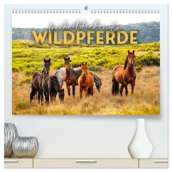 Freiheitsliebende Wildpferde (hochwertiger Premium Wandkalender 2025 DIN A2 quer), Kunstdruck in Hochglanz - Calvendo;Monkey, Happy