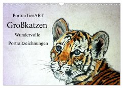 PortraiTierART Großkatzen - Wundervolle Portraitzeichnungen (Wandkalender 2025 DIN A3 quer), CALVENDO Monatskalender