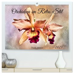 Orchideen im Retro-Stil (hochwertiger Premium Wandkalender 2025 DIN A2 quer), Kunstdruck in Hochglanz